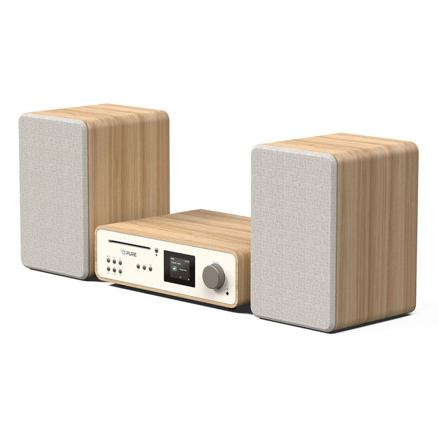PURE Stereo Music System with Internet Radio, DAB+, FM, CD, Bluetooth and Phono Input  white/Oak