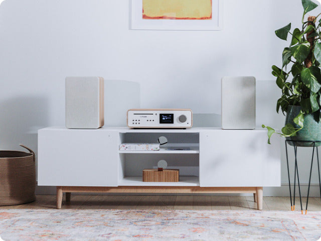 PURE Stereo Music System with Internet Radio, DAB+, FM, CD, Bluetooth and Phono Input  white/Oak