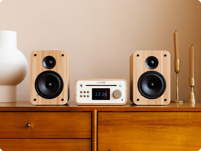 PURE Classic Stereo Mini with DAB+, FM, CD and Bluetooth 5.3 Cotton White/Oak