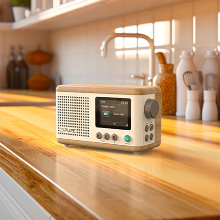 PURE Classic Mini - The Charming Portable Digital Radio, Cotton White/Oak: